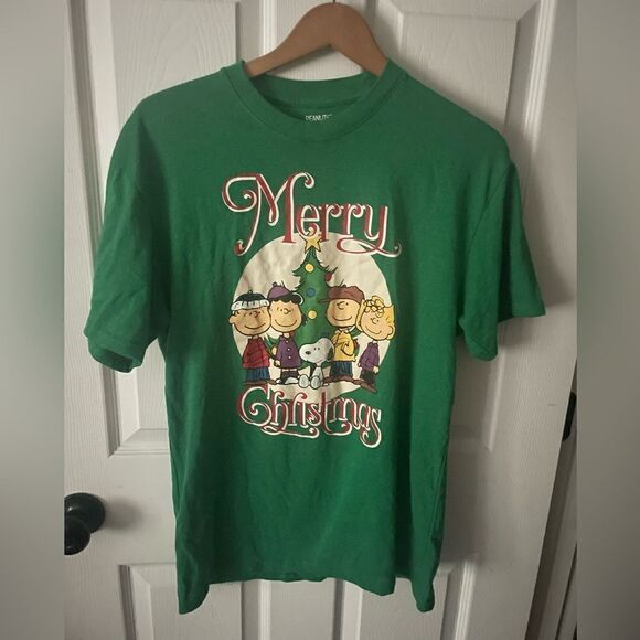 Peanuts “Merry Christmas” Green Snoopy Crew Unisex  Short Sleeve T Shirt Medium - Picture 1 of 5